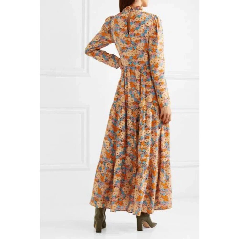 Stine Goya Judy Tiered Floral Silk Crepe Maxi Dress Multi Womens Size M Prairie - Picture 2 of 11